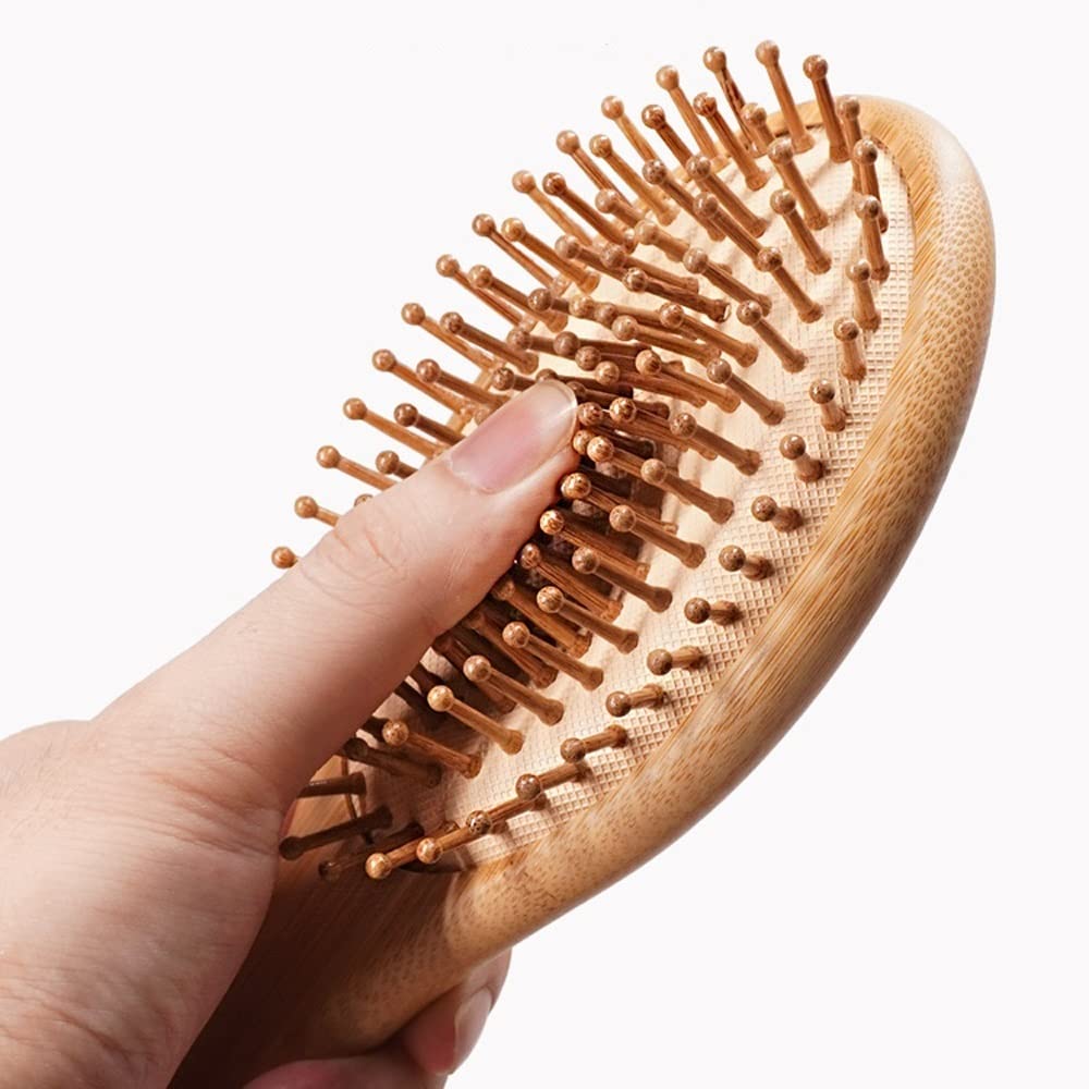 Cepillo for el cabello, peines de bambú de madera natural (rectángulo + ovalado) Cerdas de bambú Cepillo for desenredar el cabello for mujeres, hombres Reduce el encrespamiento, masajea el cuero cabel