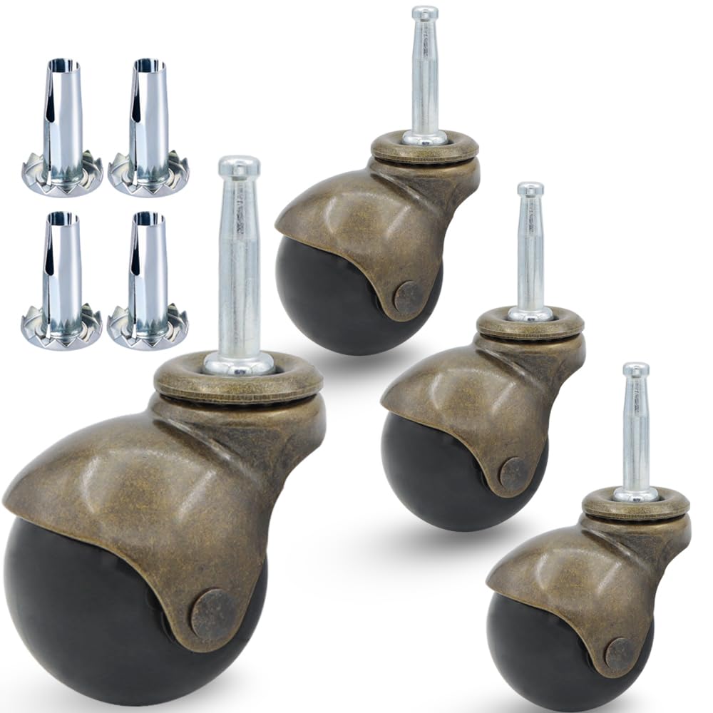 QAVBFA Vintage Antique 1.5" Ball Caster Wheels Swivel Caster-Set of 4 Heavy Duty, 5/16" x 1 1/2" (8 x 38mm) Stem Ball Caster Wheels with Sleeve for