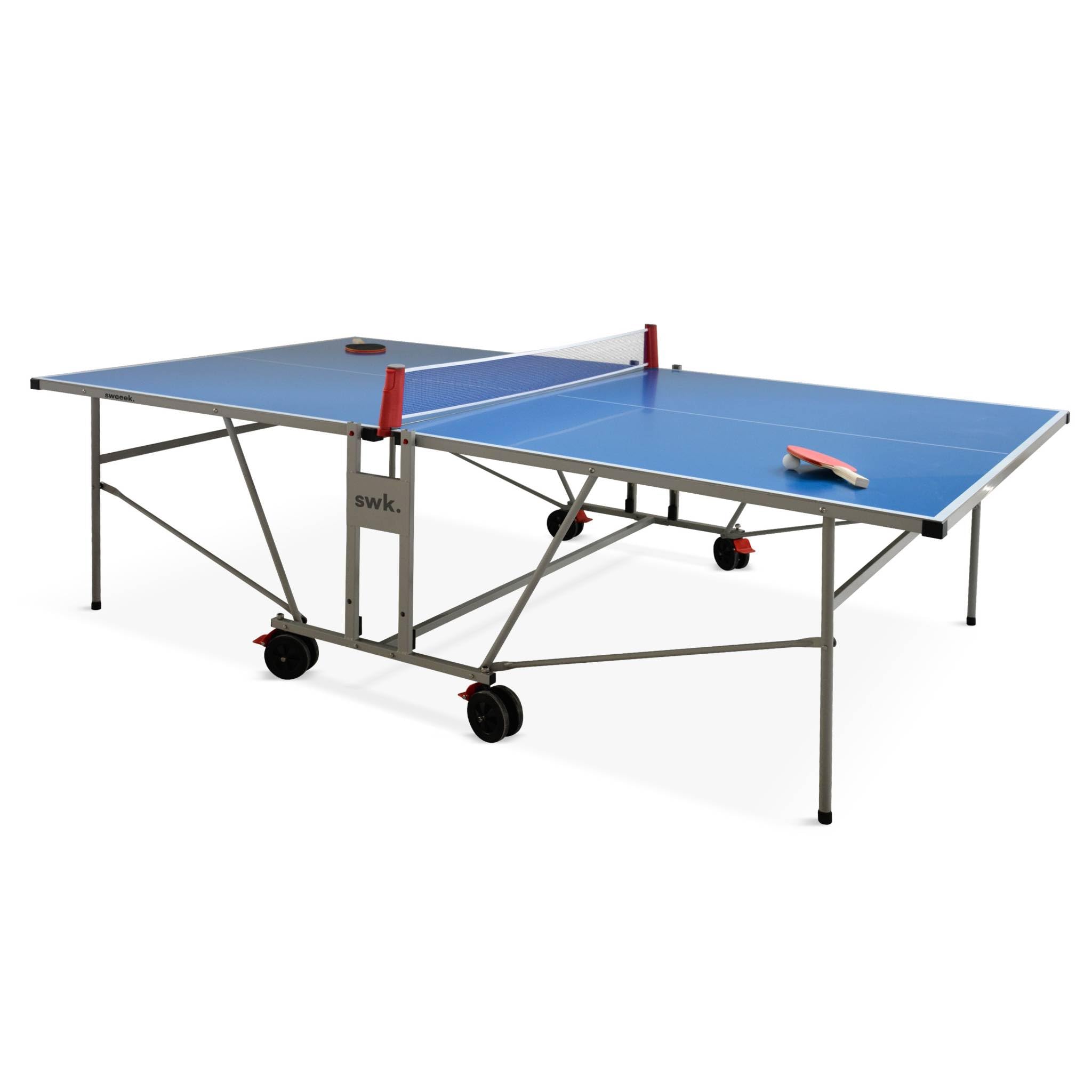 Alice's Garden Table de Ping Pong Outdoor Bleue Pliable avec 4 Raquettes et 6 Balles