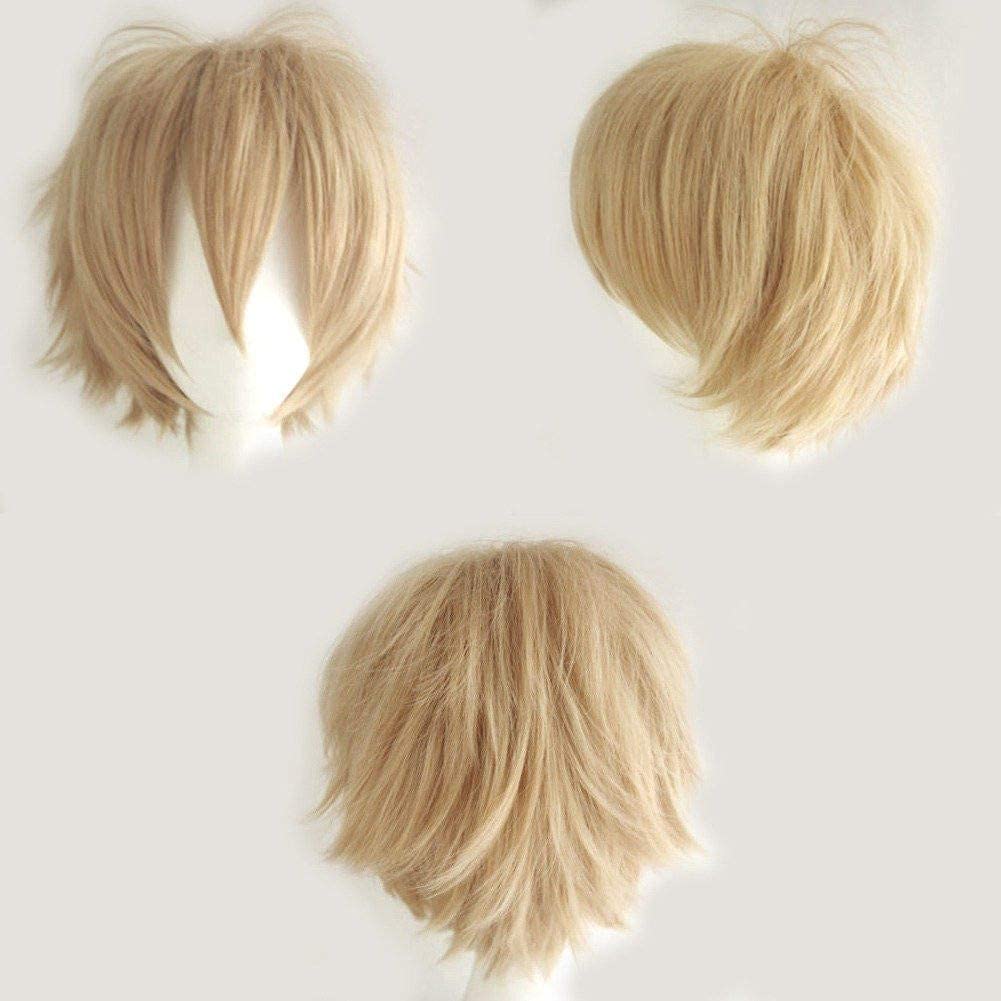 S-noilite Short Unisex Anime Wig - Fluffy Hair for Japanese Comic Hairstyles With Layered Bang - Halloween Cosplay Party Costume Full Synthetic Wig (