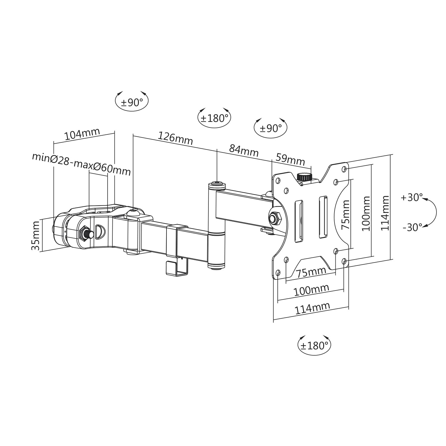 Maclean MC-984 Soporte de Monitor para Tubo/Poste 28-60 mm, Doble Brazo Plegable, 17-32'', 8 kg máx.