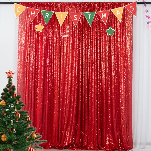 ShinyBeauty 4FTx7FT Sequin Photo Booth Backdrop, Sparkling Party & Wedding Backdrop, Christmas Decoration (Red)