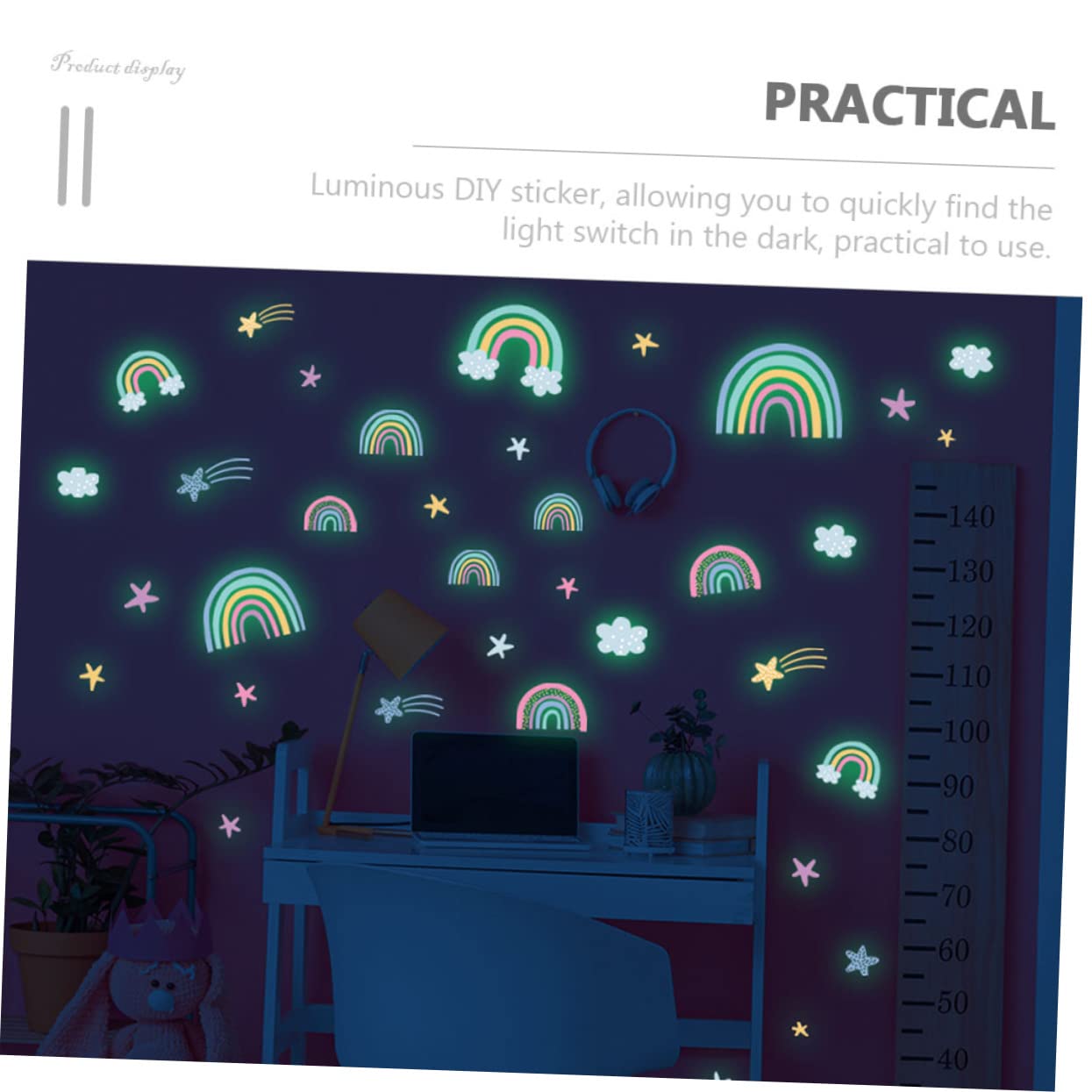 BESTonZON 5feuilles Autocollants Lumineux Et Arc-ciel Auto-adhésifs Pour Chambre Garçon Fille Décoration Éclairante