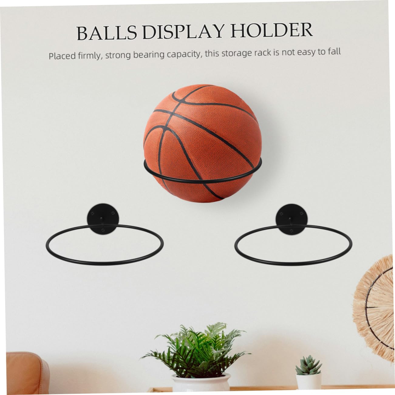 TOYANDONA Estante de Exhibición de Balones de Pared 3 Piezas Negro Hierro | Montaje en Pared, Acabado Liso sin Rebabas, Soporte Firme para Orden y Presentación