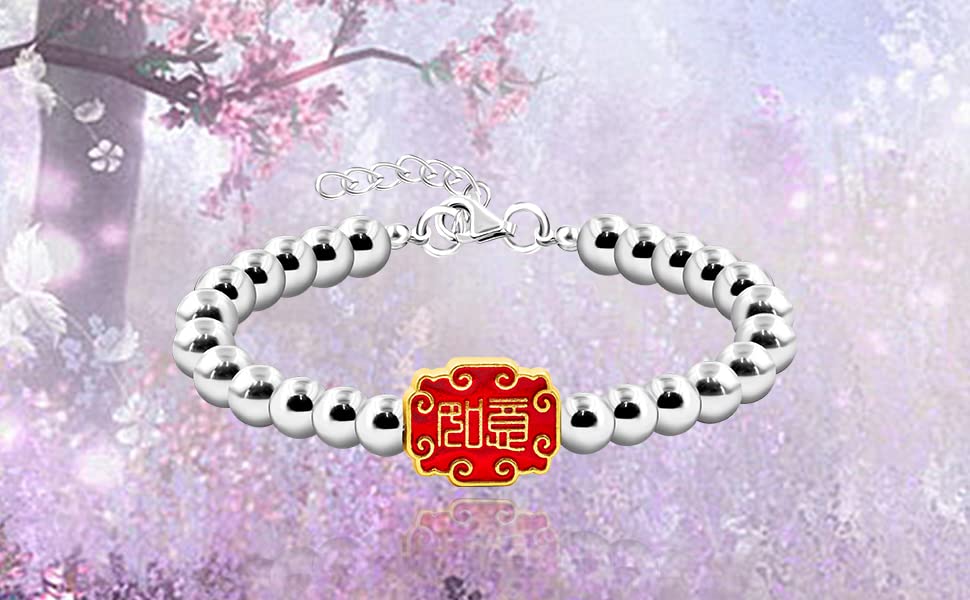 Image of Uloveido Ancient Chinese Symbol Blessings Ruyi Bracelet Auspicious Good Luck Gifts Adjustable Hematite Bracelets for Daughter Son