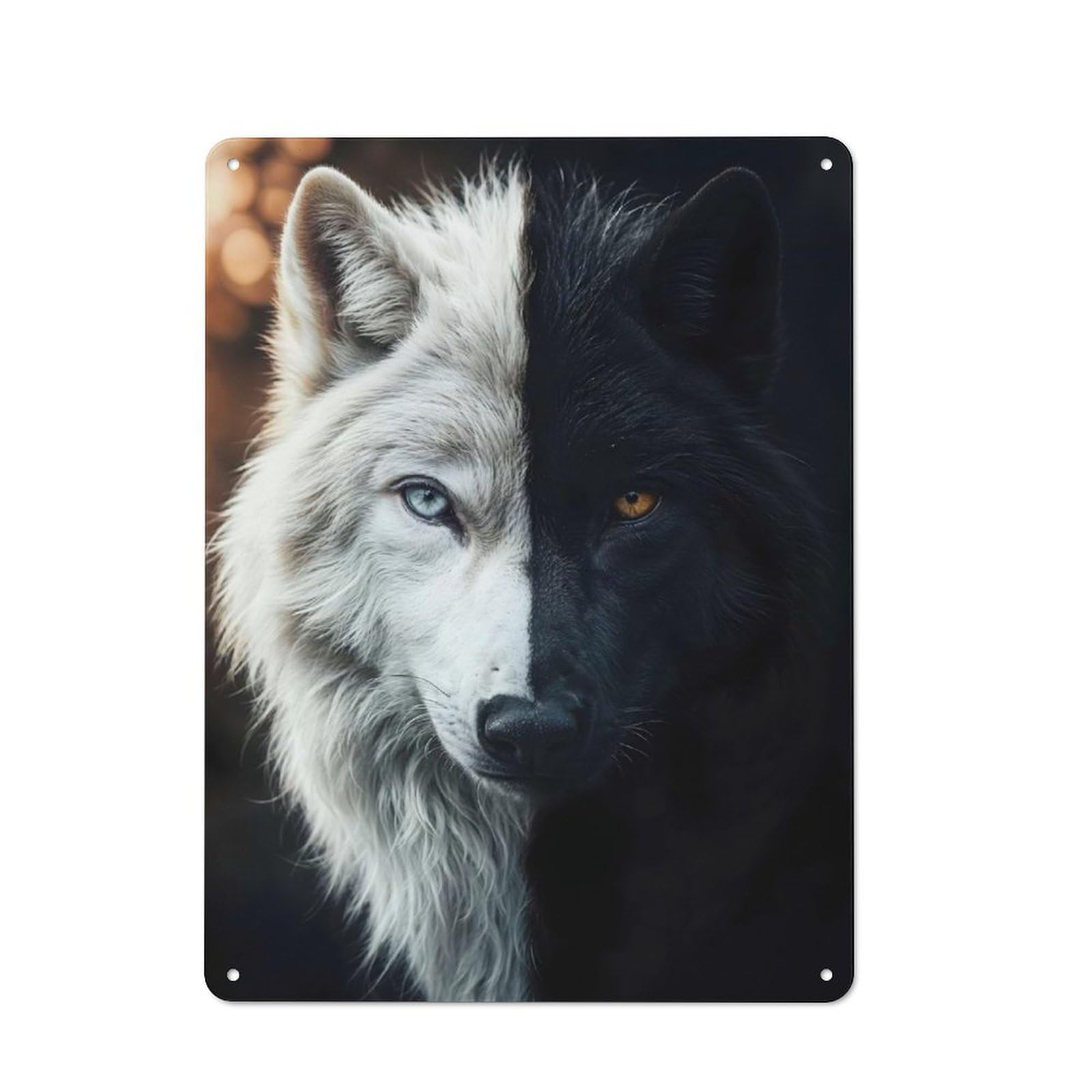 Nostalgic Decorative Tin Plaque 40x30cm Featuring Yin Yang Wolf Art, Classic Pub Decor for Cafe, Pub, Workshop Or Home Bar