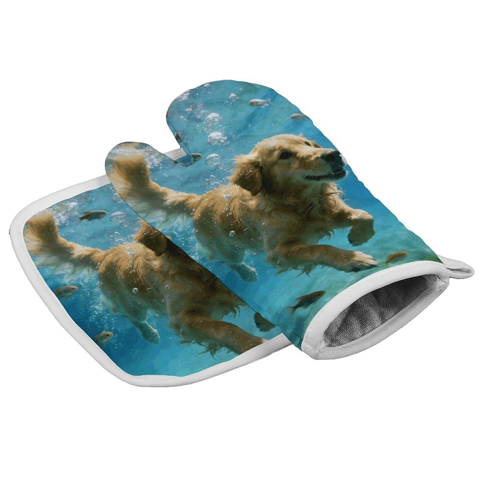 Underwater Dog Oven Mitt Set with Lanyard, Cooking Mitt, Protective Thermal Insulation,Kitchen Mitt for Baking, Cooking, Grilling, Microwave