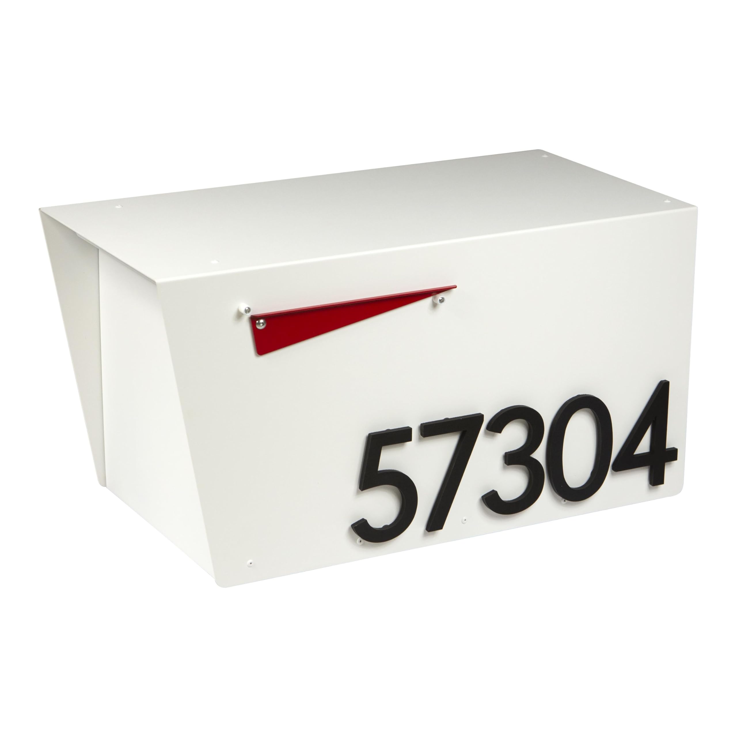 Rusty Design Contemporary Post-Mounted Mailbox with Personalized Address Numbers, White Colour Large Size #HC111 (with Five Address Numbers)
