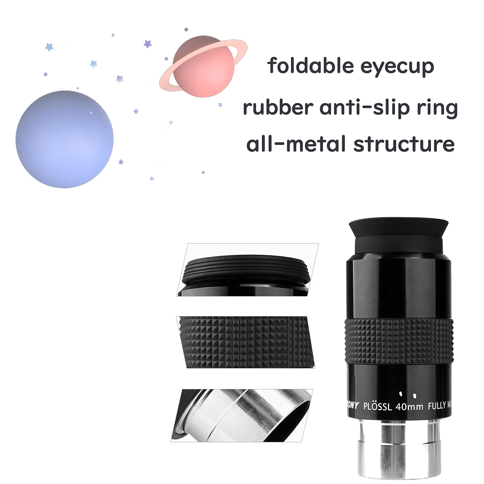 Svbony Oculare telescopico SV131, 40 mm, 1,25 pollici, obiettivo grandangolare FMC a 48 gradi, con filtro, accessori per telescopio per osservazione planetaria lunare