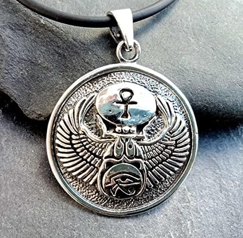 Ägyptisches Amulett Aus 925 Silber - Skarabäus, Horus Auge & Ankh Symbol