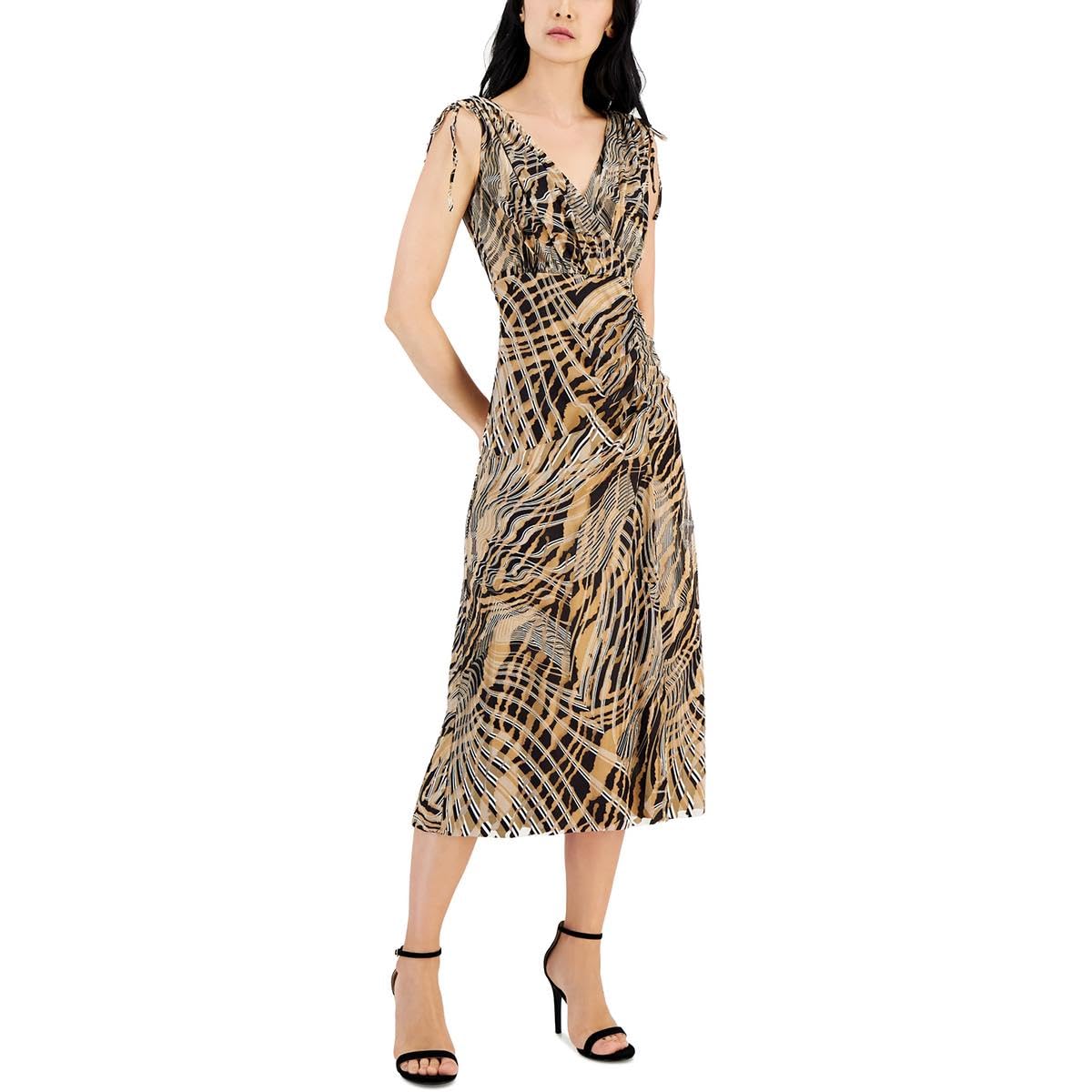 Anne Klein Womens Printed Ruched Fit & Flare Dress Brown L | eBay Anne Klein Womens Printed Ruched Fit & Flare Dress Brown L | eBay