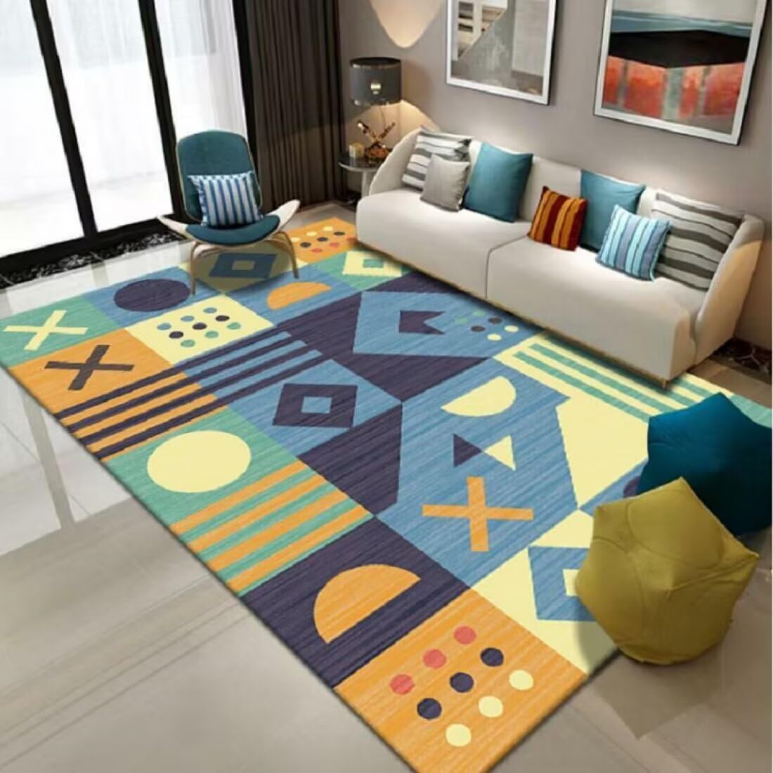 Tapis de salon doux anti-tache 160x230cm idéal enfants et animaux