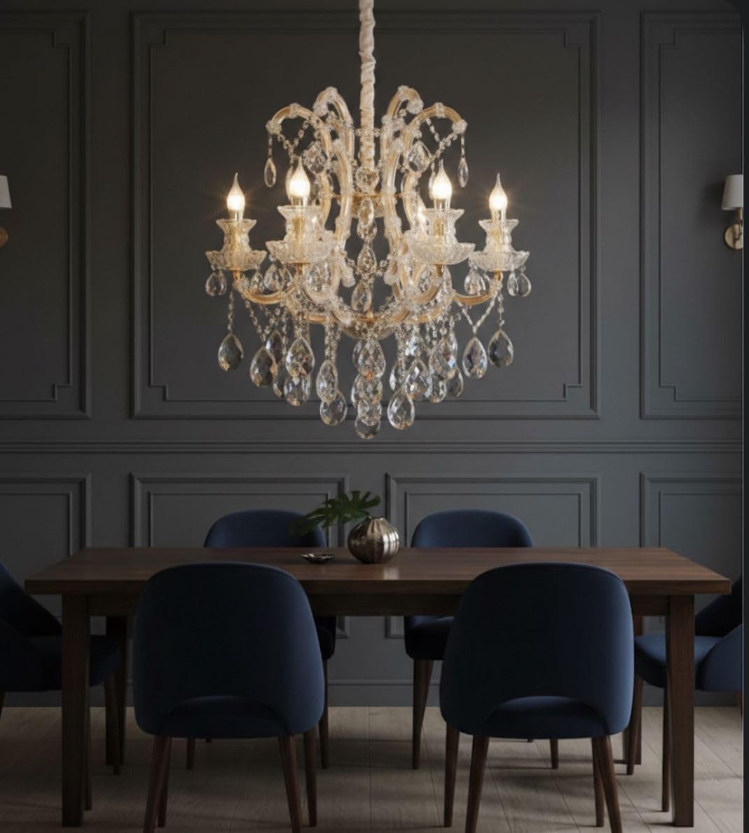 Sanleen Italian Chandelier - Antique Gold Crystal Light -5