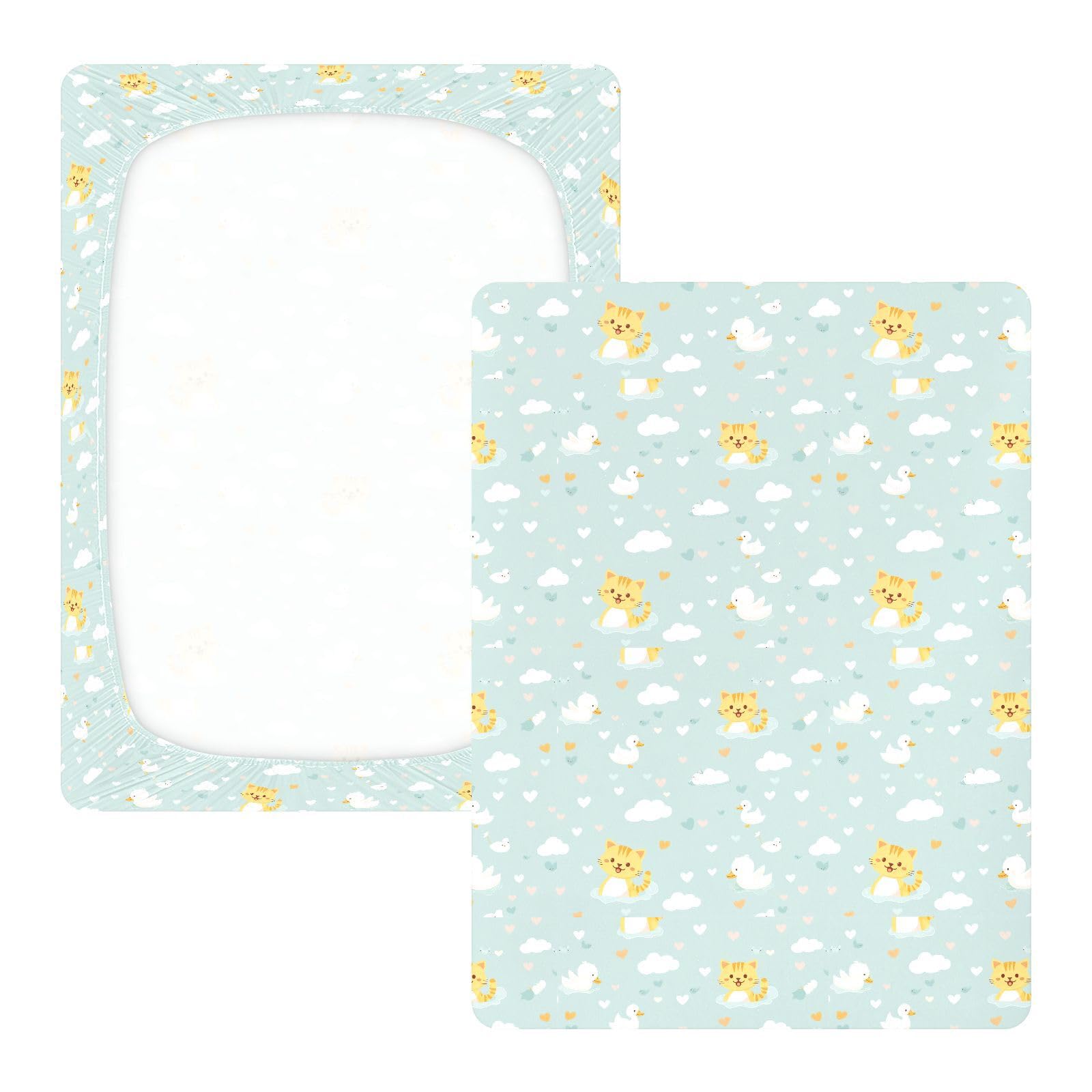 Juego de sábanas de algodón para cuna de bebé, diseño de pato y gato, suave y cómoda, ropa de cama de muselina para cuna, 1 paquete