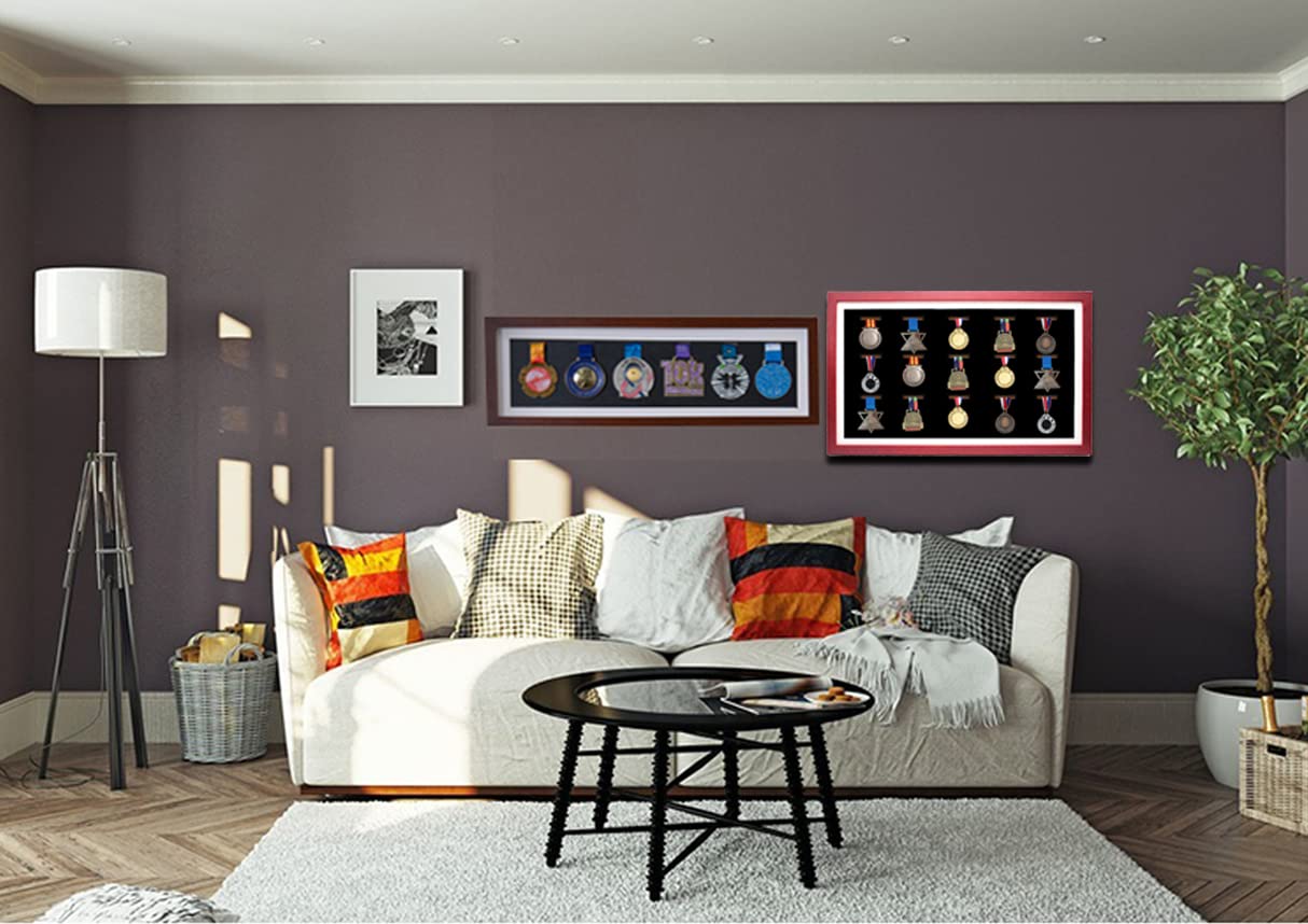 Medaillen-Vitrine, Rahmen für 15 Medaillen, perfekter Medaillen-Display für Läufer, Marathon, RECE-Sieger, Fußball, Gymnastik und alle Sportarten (rotes Holz)