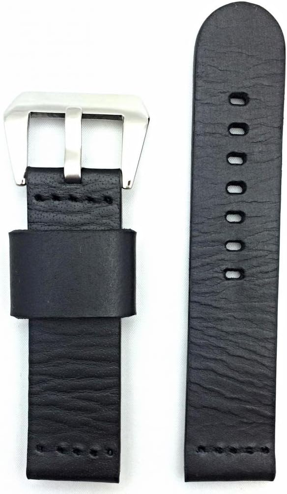 NewLife 22mm Black Leather Watchband Compatible with Panerai Watch | Thick, Flat Padded Replacement Watchstrap Bracelet that brings to Any Watch (Mens Standard Length)