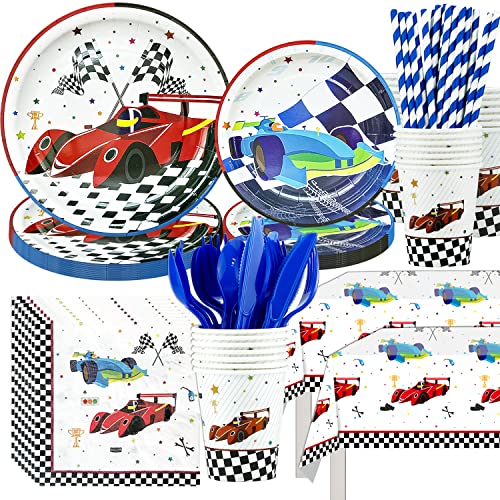 Race Car Birthday Party Supplies Tableware Race Car Party Decorations Dinnerware Include Plates Cups Napkins Cutlery