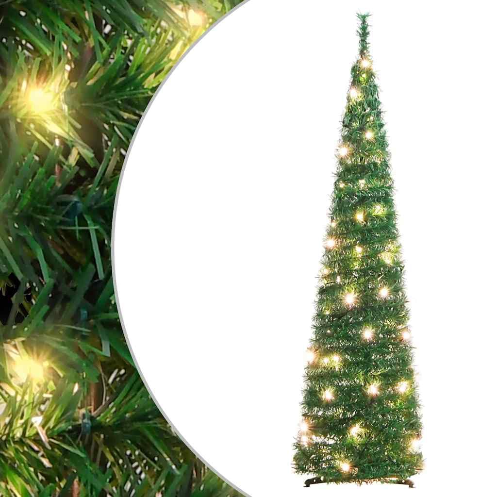Árbol de Navidad desplegable de 120 cm, 50 ledes, 8 modos, PVC, soporte de metal, plegable, salón, invernadero, oficina