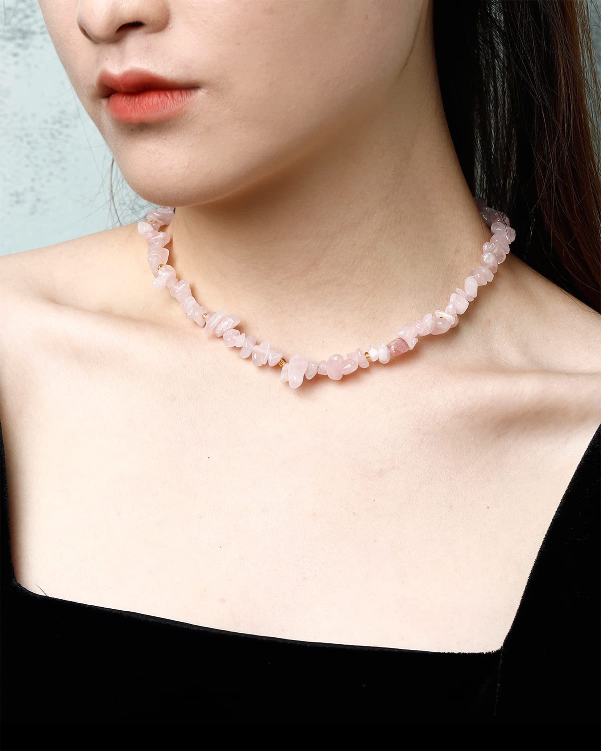 Jewboo Crystal Tumbled Chip Stone Chakra Necklace for Women Healing Crystals and Gemstones Bring Wealth and Luck Balance Meditation Jewelry Gifts (Rose Quartz) - Image 2