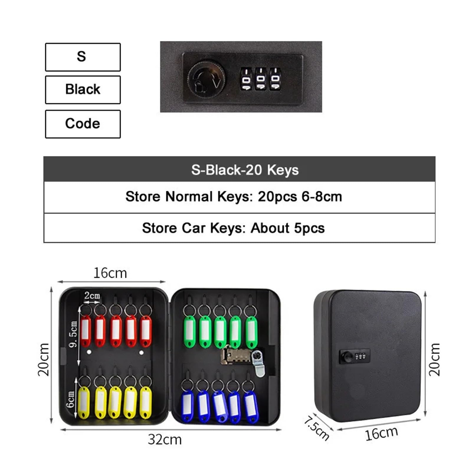 Secure Key Sto Box - Caja fuerte para llaves con contraseña para múltiples llaves, ideal para oficina en casa o trabajo y Slish (S-Negro-Código)