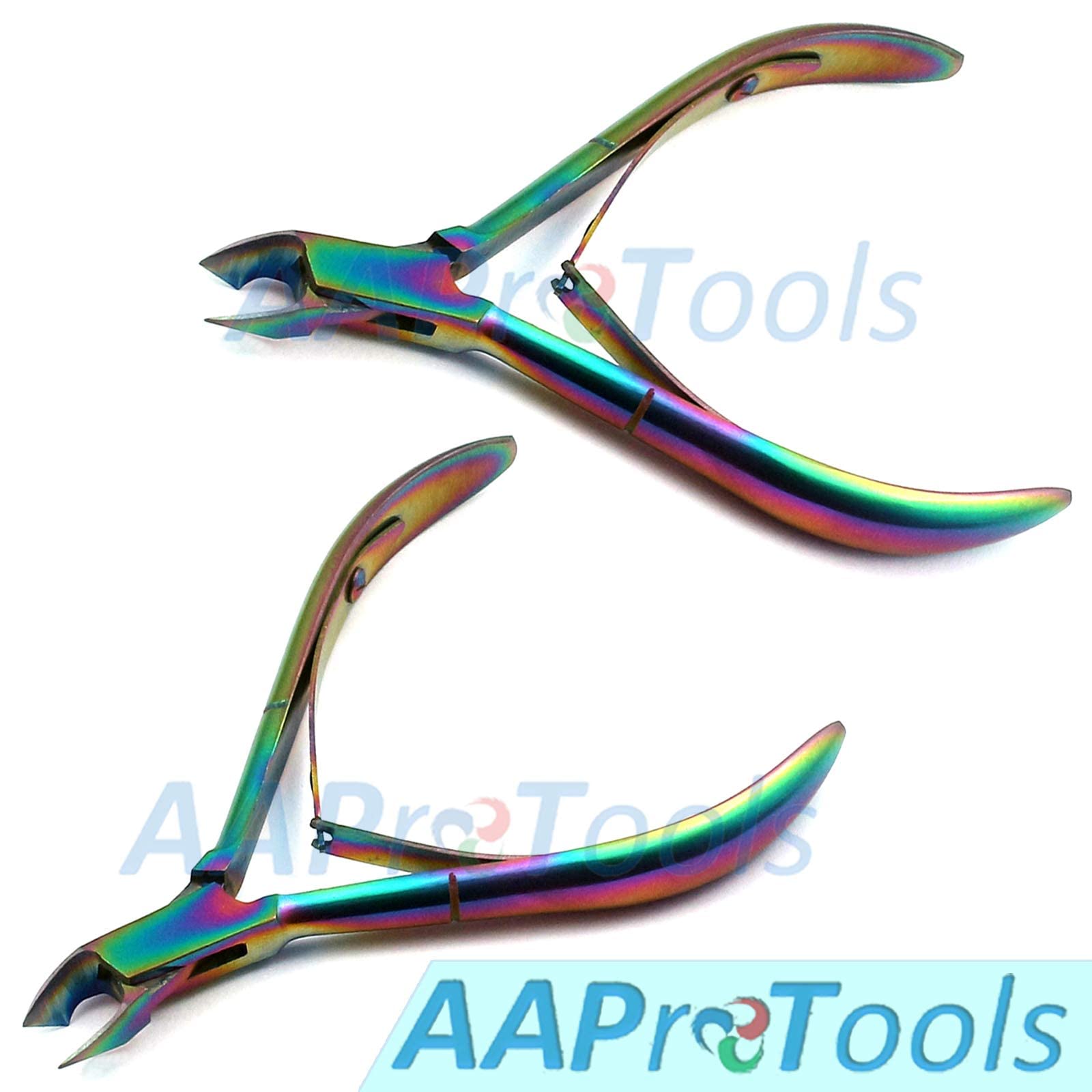 AAProTools 2 Pcs Rainbow Cuticle Nipper Stainless Steel Dead Remover Cuticle Cutter Trimmer Clipper Durable Manicure Pedicure Tool