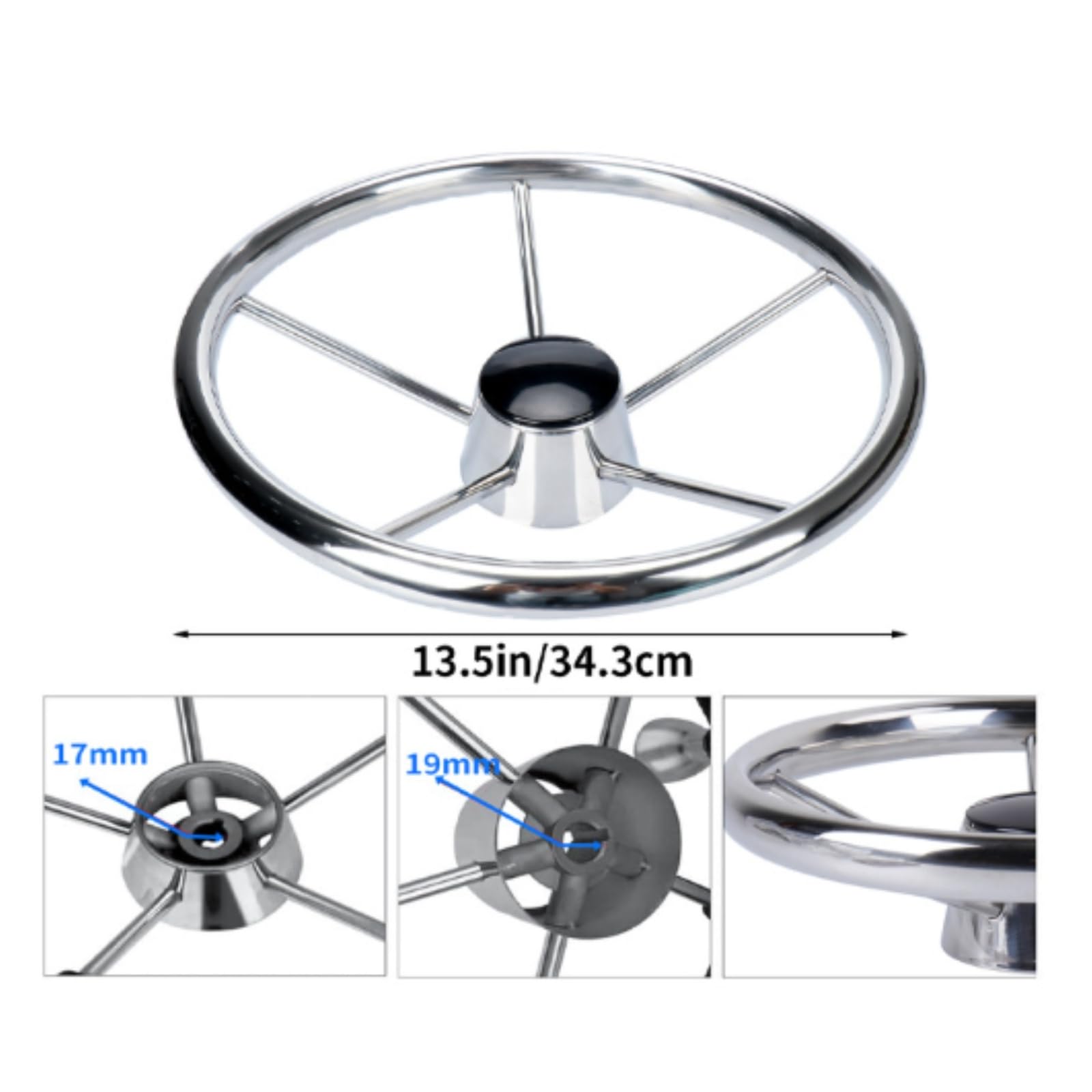 Volante Barca Volante Timone Ruota Timoneria Inox Marino Finitura Specchio Compatto E Resistente Risposta Sensibile Installazione su Timonerie Comuni Adatto a Tender Piccole Imbarcazioni