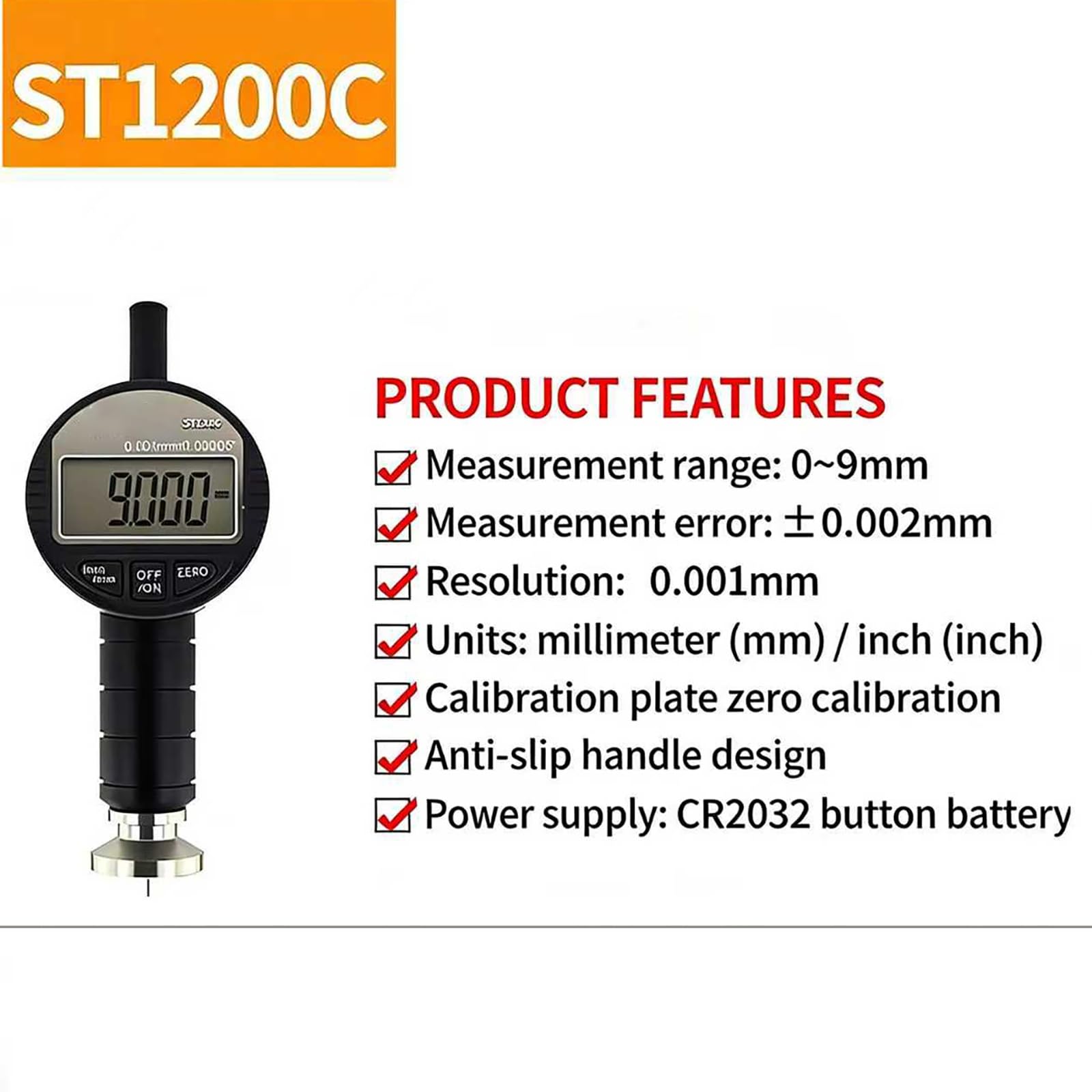Medidor de perfil de superficie 0-6,5/9 mm, detector de suavidad de resolución de 0,001 mm para metal y madera, probador de patrón de anclaje de precisión para pulverización e impresión