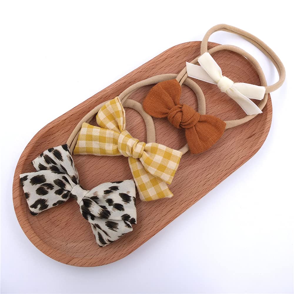 Baby Bow Nylon Headband for Newborn Infant Toddler Baby Girls Hair Bow Elastic Band Accessories (Beige/Pop) - Image 4