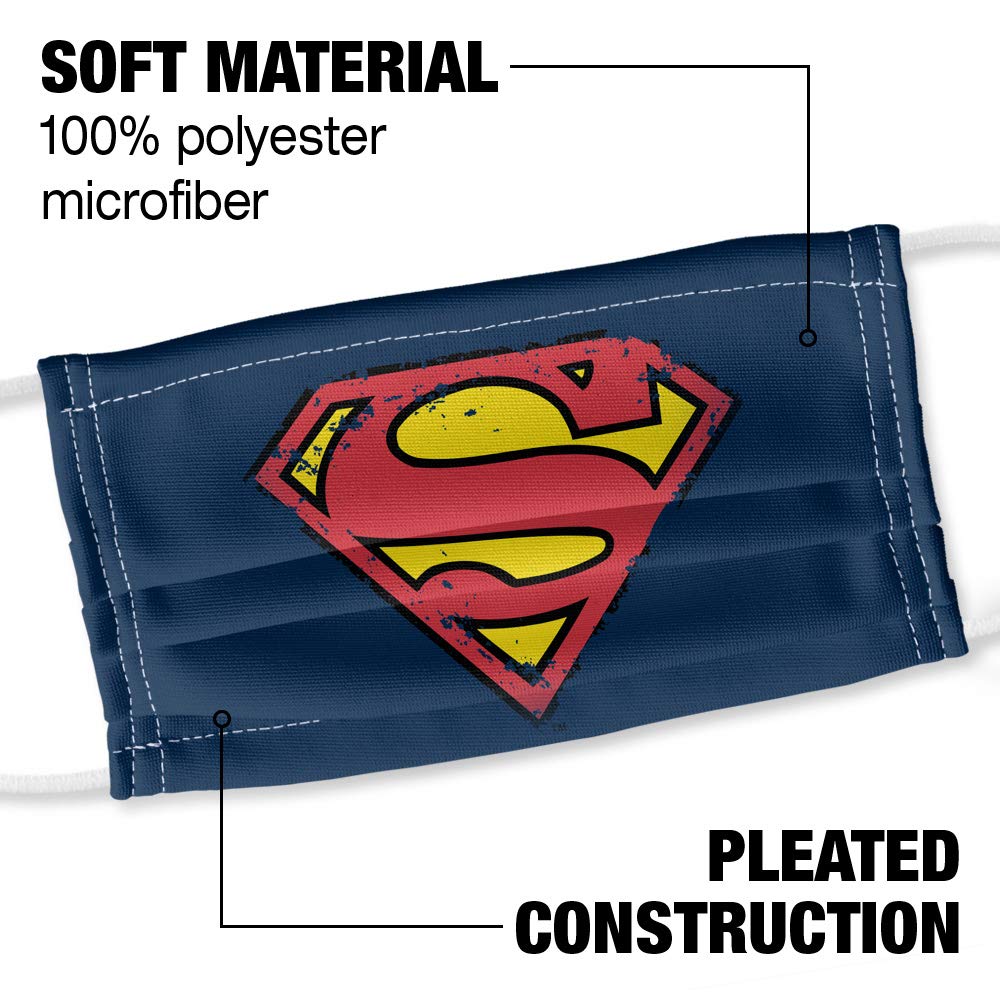 Popfunk Superman Distressed Shield Logo 1-Ply Reusable Face Mask Covering with Adjustable Nose Wire, Unisex