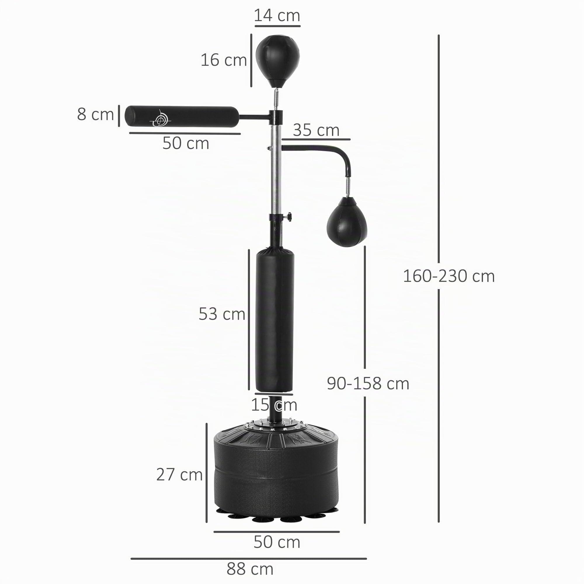 Sacco Boxe da Terra 3 in 1 con 2 Speedball, Barra Girevole e Sacco Altezza Regolabile da 160-230 cm, Nero