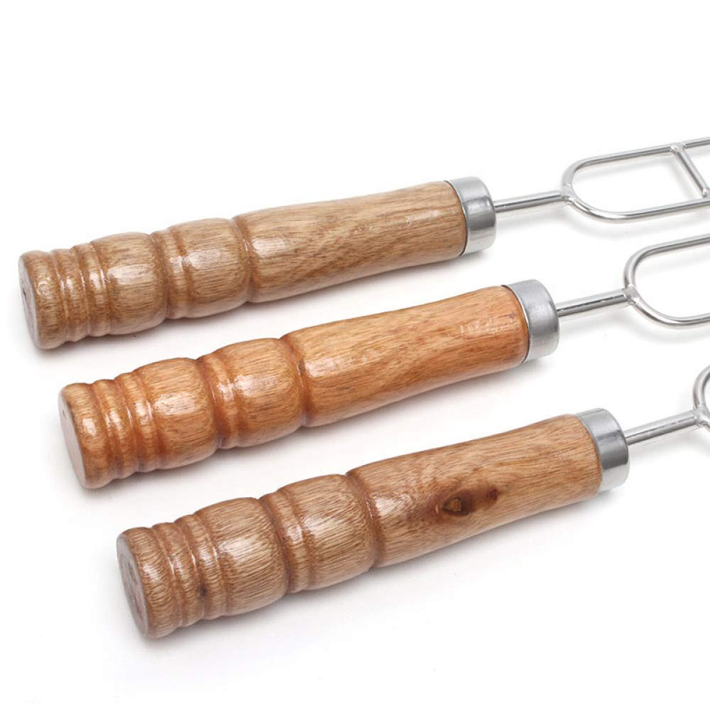 HMTE Tenedor de Acero Inoxidable Aguja Doble Pincho en Forma de U Mango de Madera Aguja de Barbacoa Palo Herramientas de Picnic para Acampar al Aire Libre Cocinar Suministros de Barbacoa