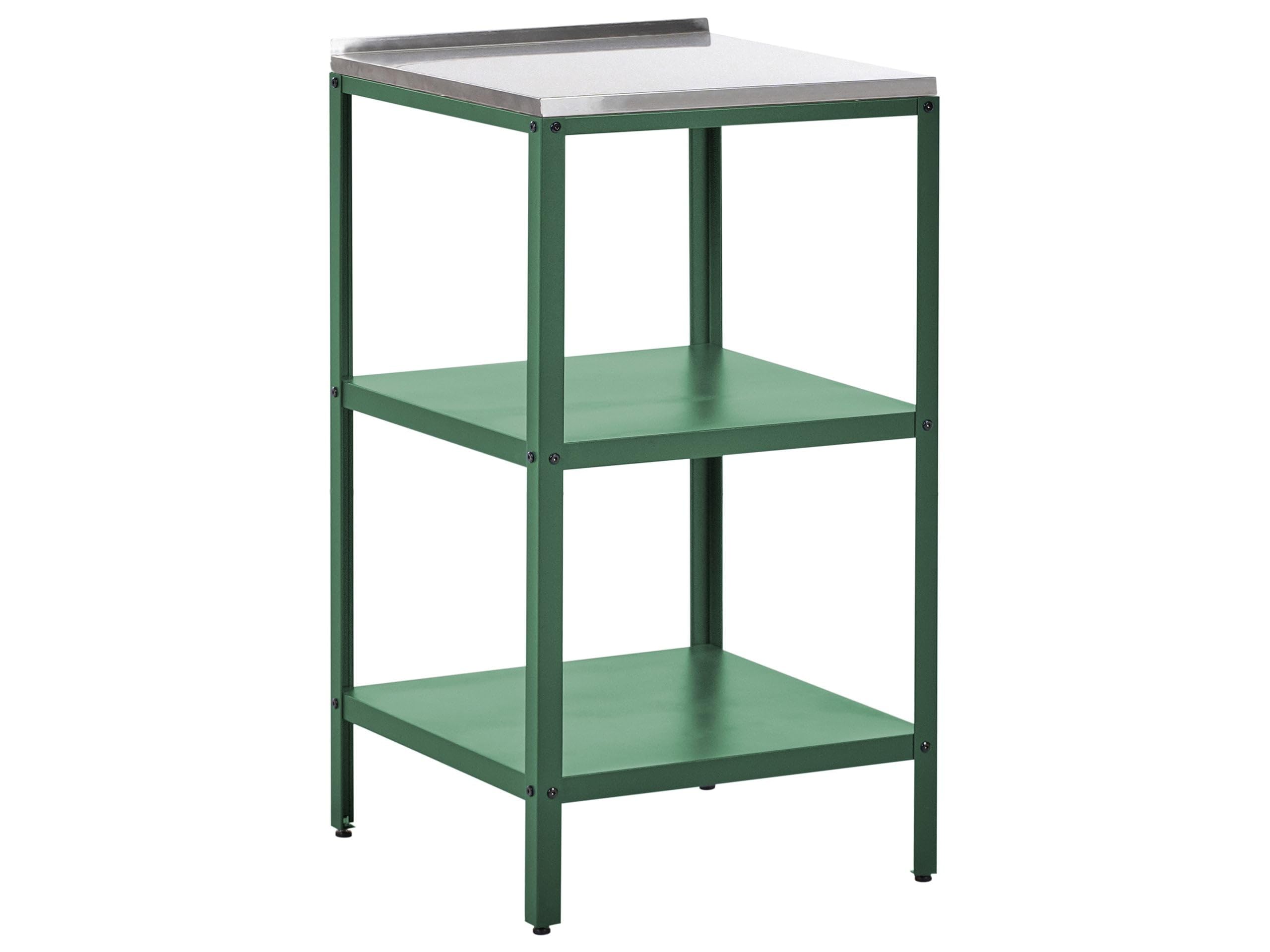 Beliani Steel Outdoor Garden Kitchen Island Shelves Stainless Steel Top Green Vilama