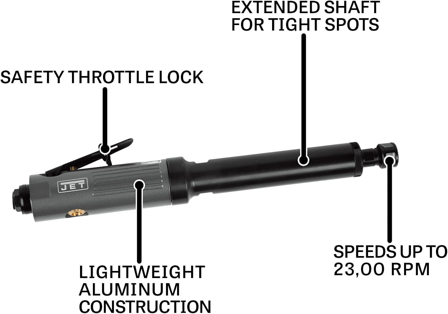 JET 1/4-Inch Pneumatic Extended Die Grinder, 23000 RPM (Model JAT-402)