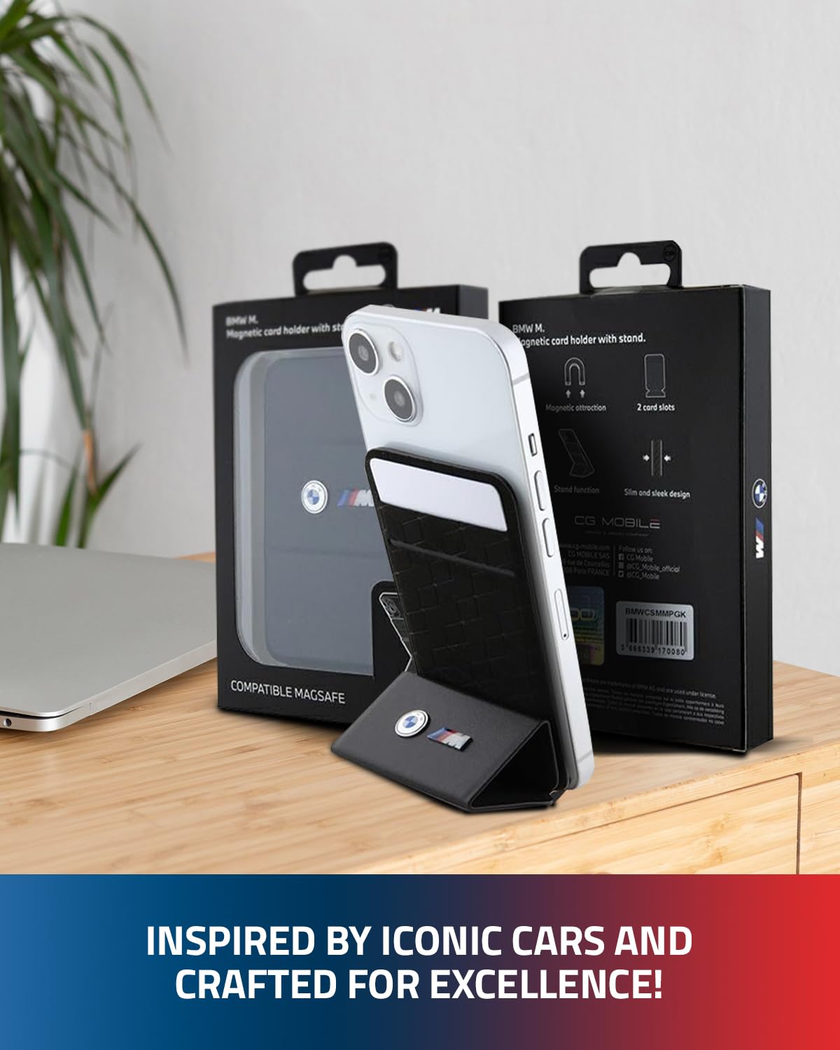 CG MOBILE BMW Wallet Card Slot Stand M Edition Kollektion Kompatibel mit MagSafe (Schwarz)