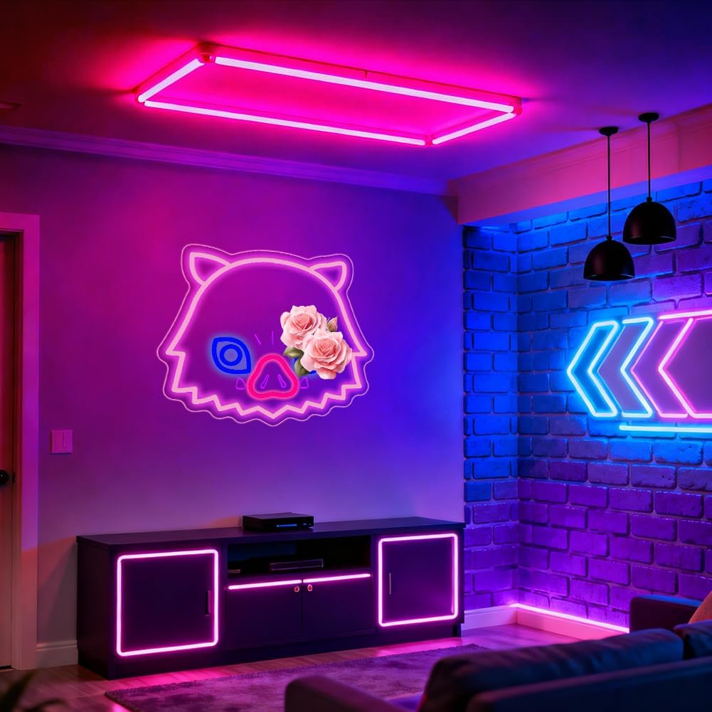 Anime Neon Sign for Wall Decor, 14.1 x 11.8 Inches, Demon LED Lights with USB Powered, Dimmable LED Neon Light for Bedroom, Game Room, Otaku Decor