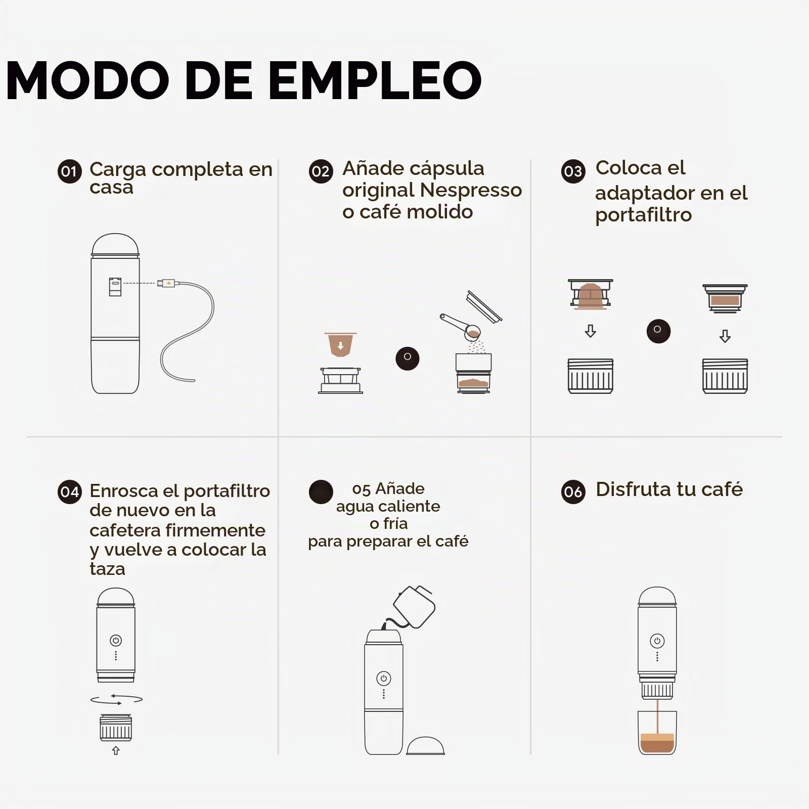 Máquina de café espresso eléctrica portátil, sistema de extracción de calor 2 en 1, cafetera espresso Crema Nespress, soporta café molido y cápsula NS, ME2218 (blanco)