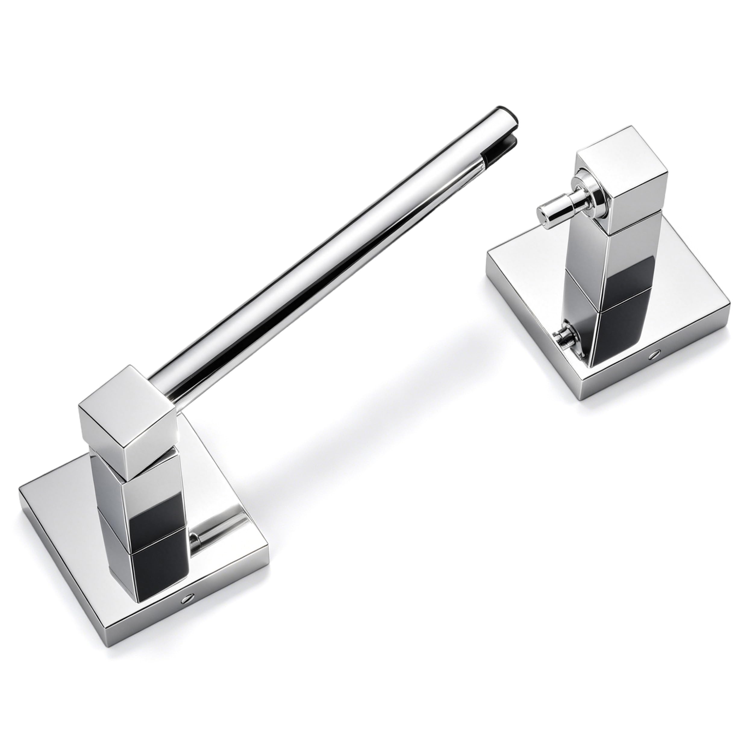 Porta rotolo di carta igienica da parete, in acciaio inox, con doppio palo girevole, base quadrata, per bagno e bagno, porta rotolo di carta igienica antiscivolo (cromato)