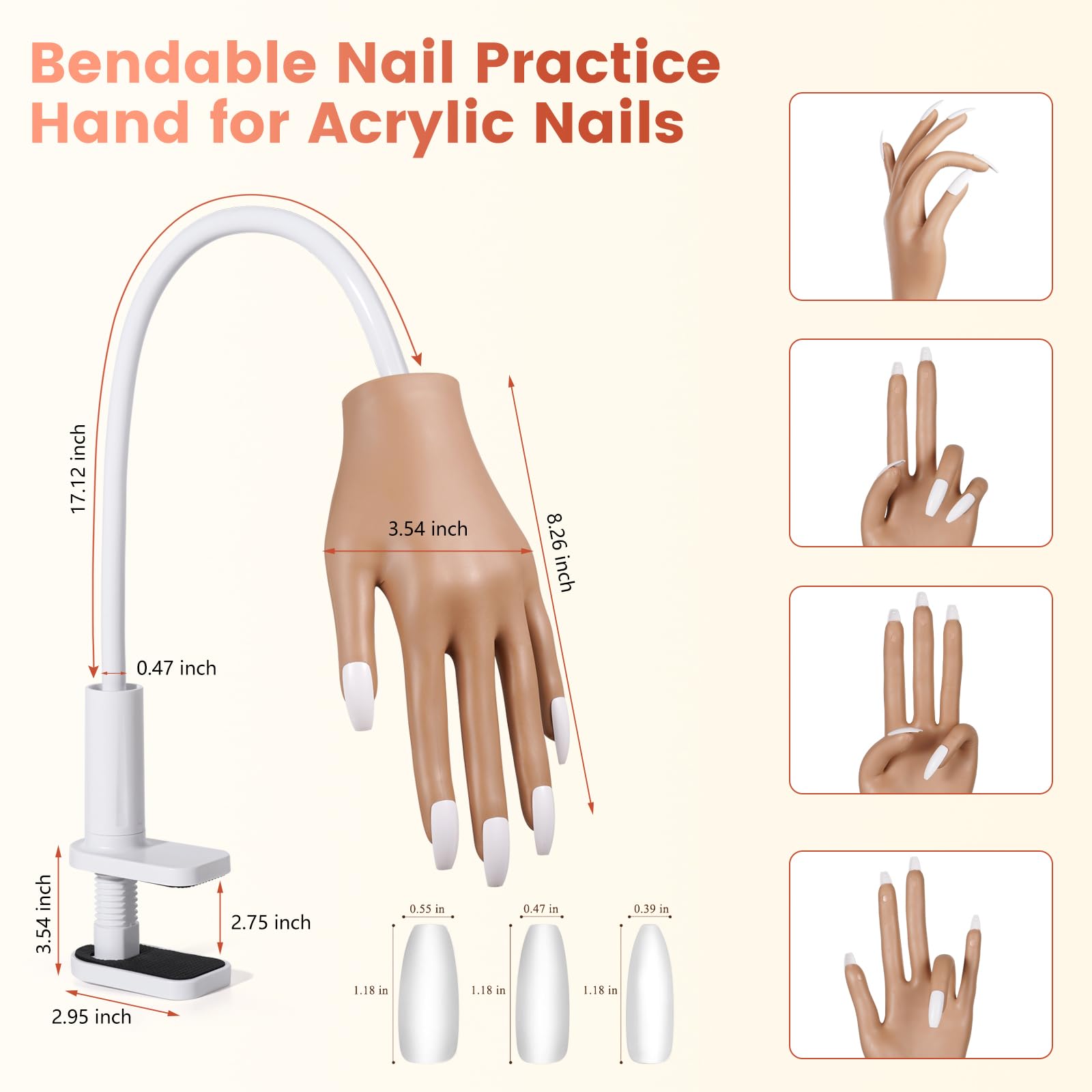 Yokilly Mano para Practicar Uñas: Flexible Mano Articulada Practicas Uñas y Uñas Acrilicas - Silicona Mano de Practicas de Uñas Manicura para Principiantes Salón Casa
