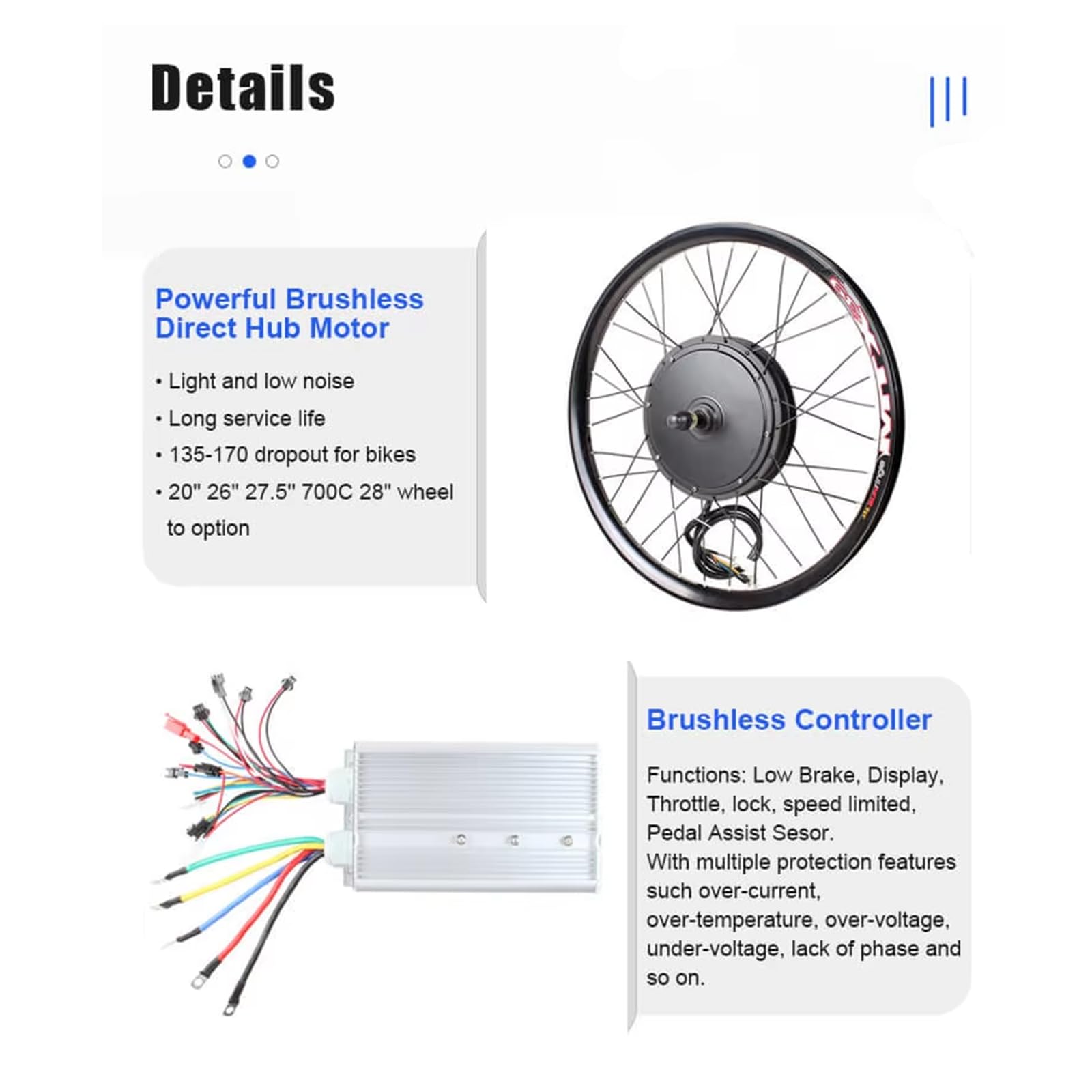 Zestawy piasty tylnej roweru elektrycznego 2000 W 48 V/52 V silnik z wyświetlaczem SW900 koła 27,5'' 29'' wyświetlacz UKC1 kontroler 45A, PAS, hamulec, przepustnica półobrotowa, skrzynka kontrolera