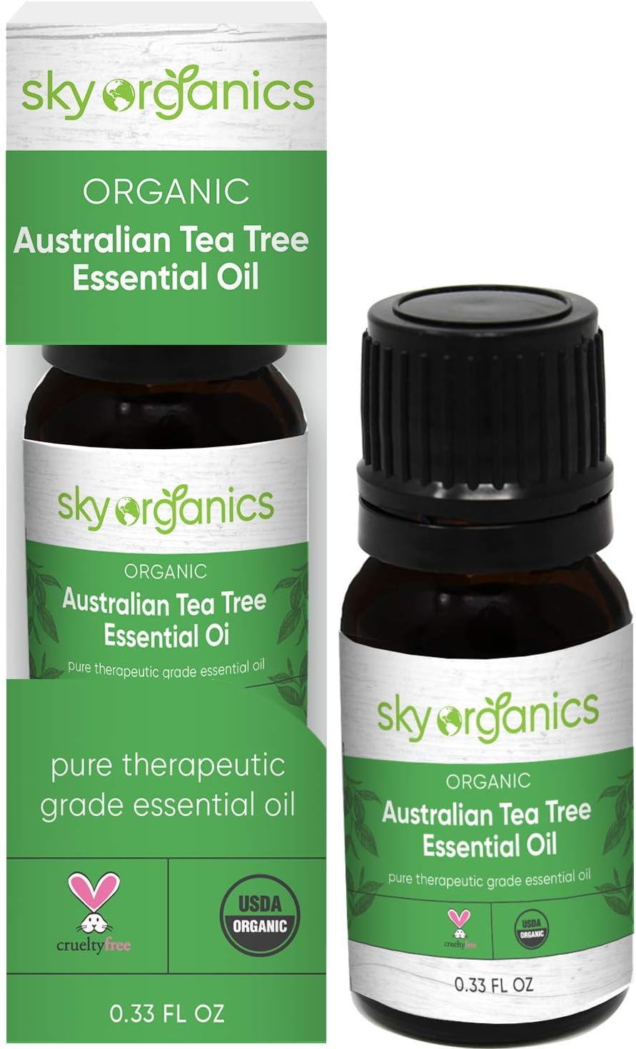 Sky Organics Organic Tea Tree Essential Oil, 100% Pure and Cold-Pressed USDA Certified Organic for Aromatherapy & DIY, 10ml.