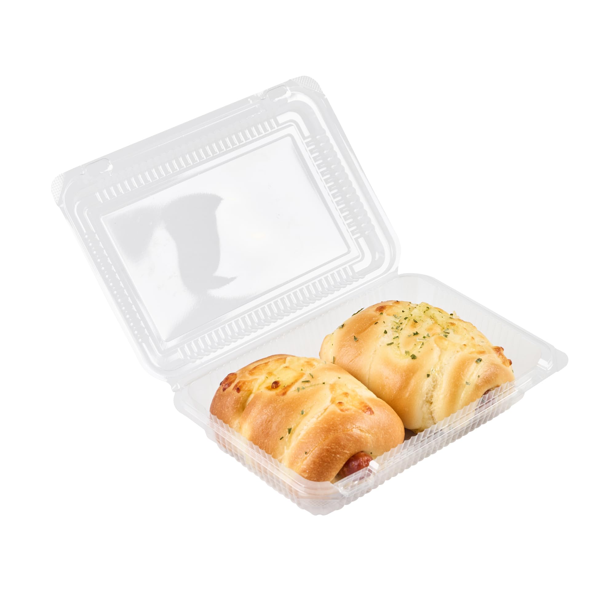 Restaurantware Thermo Tek - Contenedores de alimentos de 7.5 x 5.24 x 1.7 pulgadas, 100 recipientes rectangulares de concha - Contenedores de plástico transparente duraderos, resistentes, para