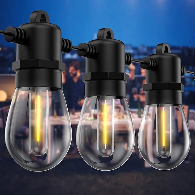 HCYW Outdoor String Lights Mains Powered with 15+1(Spare) Waterproof S14 LED Bulbs, 15m/50ft Plastic Shatterproof Indoor/Outdoor String Festoon Lights for Garden, Patio, Gazebo(2700K Warm White)