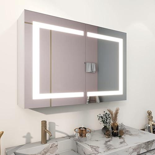 MIRPLUS Mueble de medicina de 36 x 24 pulgadas con luces de espejo de montaje en superficie de baño armario de espejo iluminado para montaje en