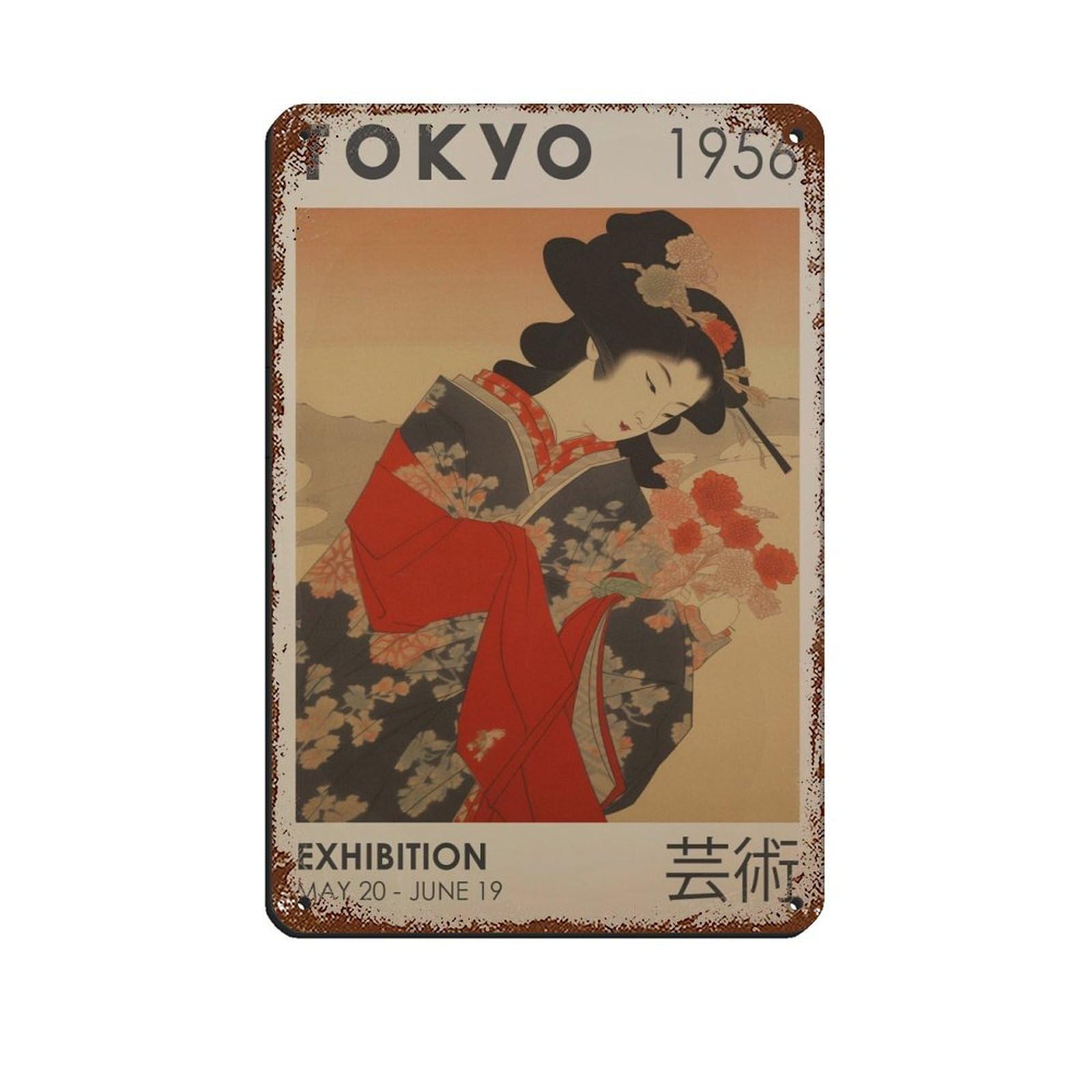 Japanese Geisha,Japanese Exhibition Poster Retro Poster Metal Tin Sign Chic Art Retro Iron Painting Bar People Cave Cafe Family Garage Poster Wall Decoration 8x12inch(20x30cm)
