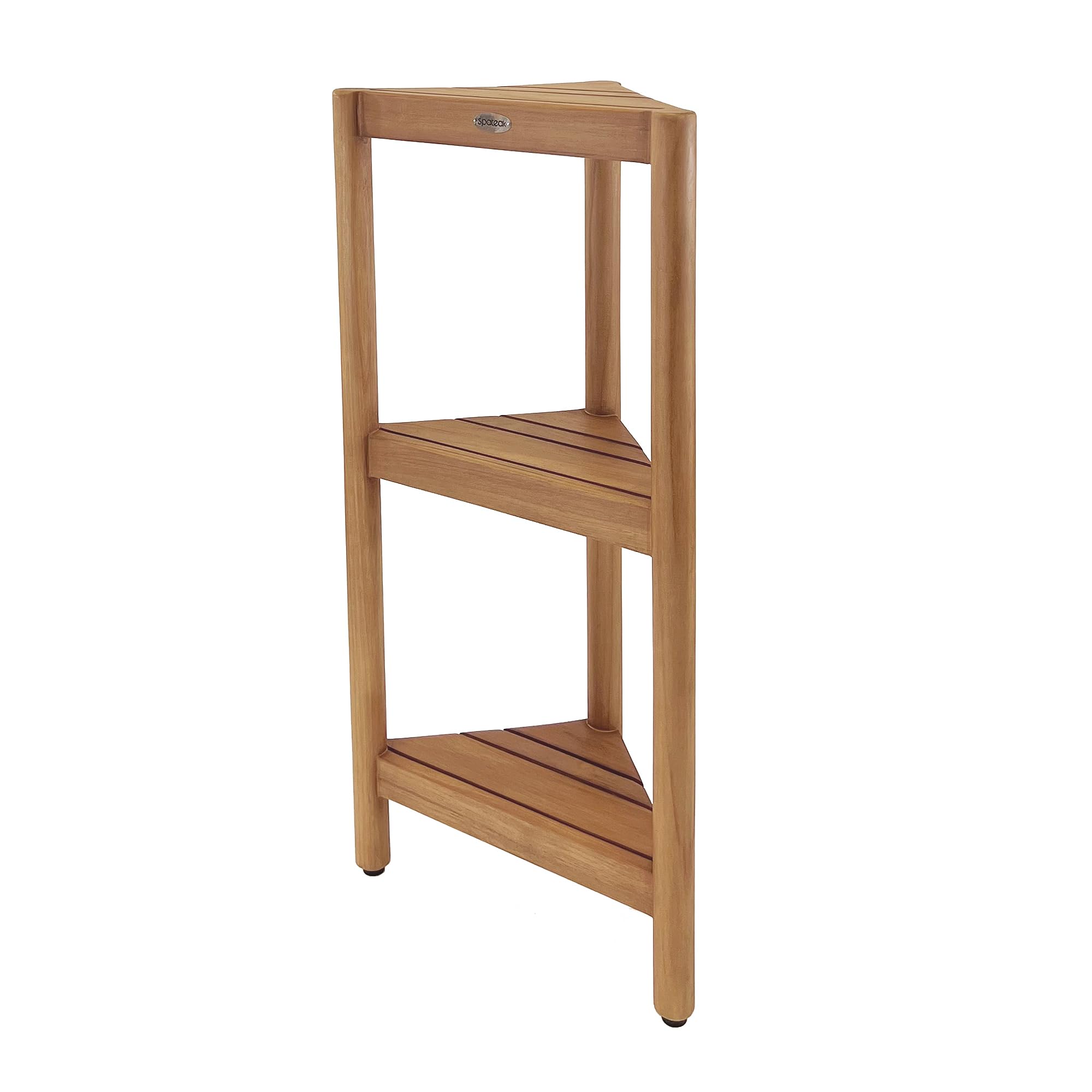 SPATEAK Asta Select Solid Teak Free Standing Corner Shelf, 3-Tier Bathroom Corner Stand, Corner Rack for Bathroom, Kitchen, Living Room, Bedroom,