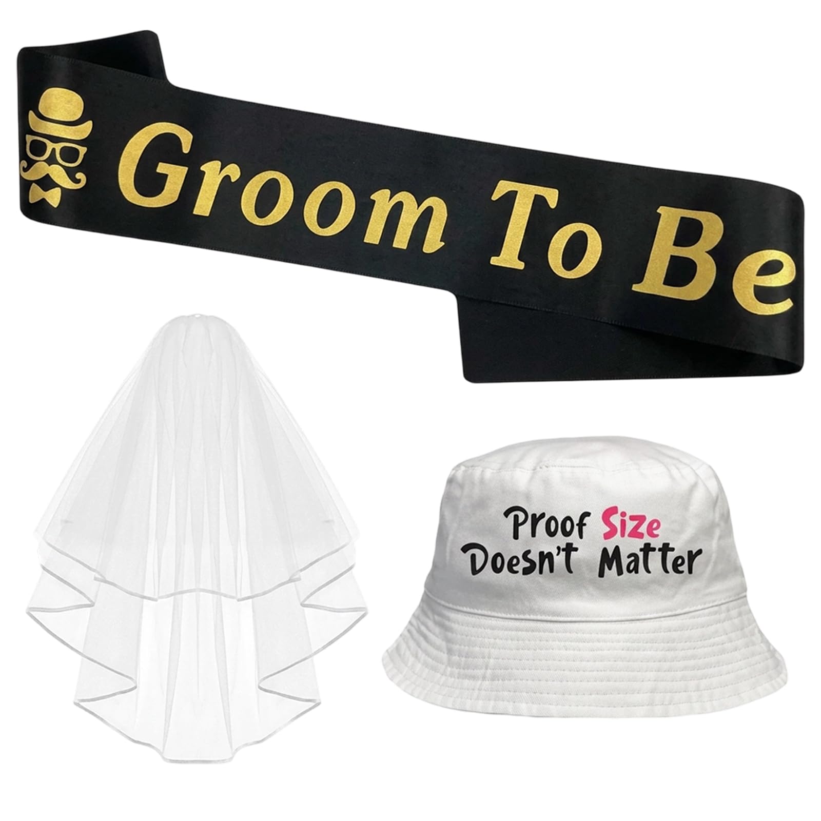 WNXBFO Stag Do Accessories Men, Complete Stag Do Outfit with Humorous Sayings, Essential Stag Dos Accessories for Themed Weddings and Celebrations, Set Includes Hat, Veil and Shoulder Strap