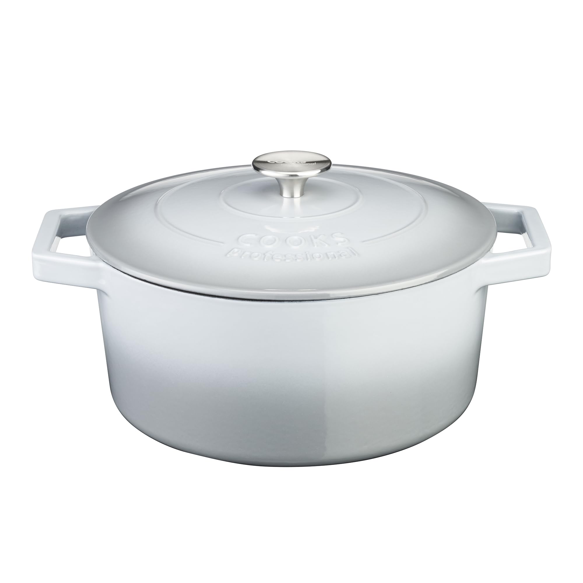 Cooks Professional 26cm Cast Iron Casserole Dish 5.8L with Lid & Handles | Colourful Modern Design Enamelled Cooking Pan Pot | Suitable For All Hobs Inc Induction | Oven & Grill Safe | Grey