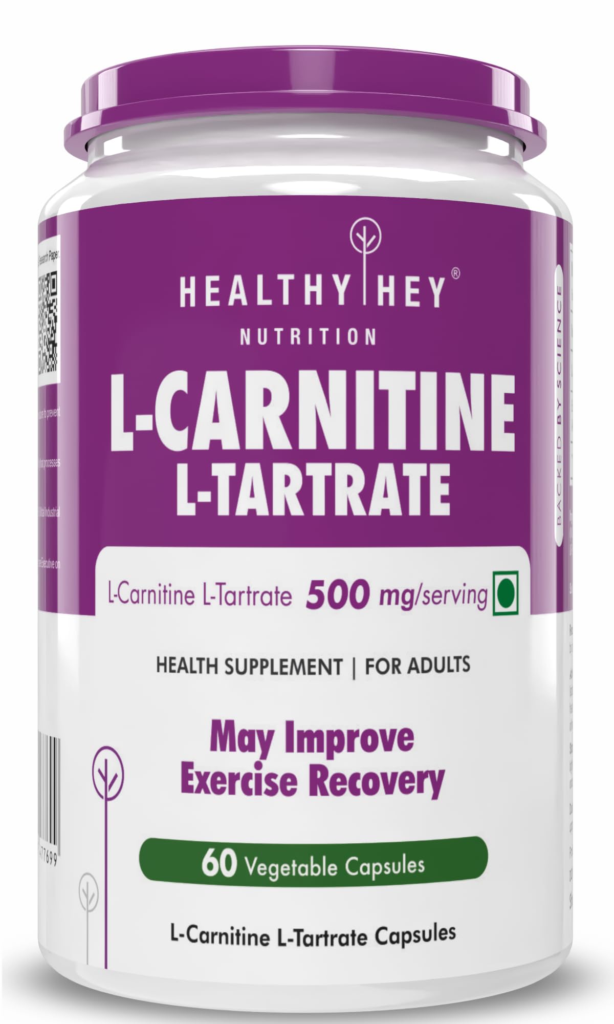 HealthyHey L-Carnitine & L-Tartrate (LCLT)-Support Transport of Fats to Muscles - 60 Vegetable Capsules (Pack of 1)