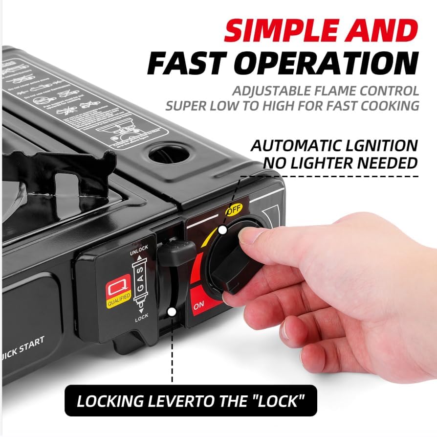 Miniatura 5 de Estufa de butano para encimera, alta BTU, calidad profesional, portátil, con funda de transporte, alto rendimiento, encendido electrónico, quemador