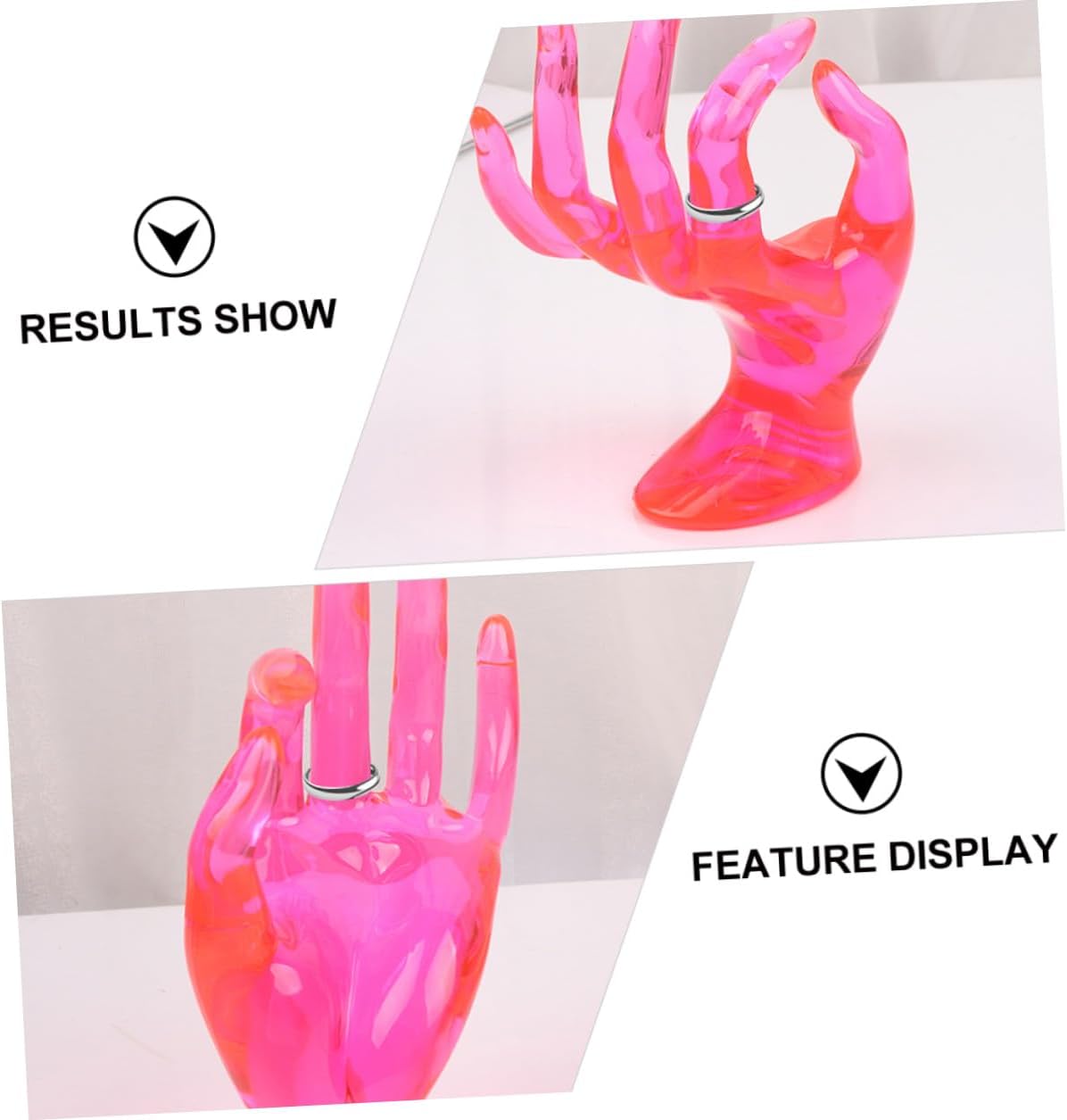 KICHOUSE 2pcs Plastic Ring Display Stands with Hand Model 8x17cm Jewelry Organizer Holder for Rings and Bracelets Storage for Home and Store Use